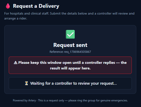 The requester's page waiting for a controller to review